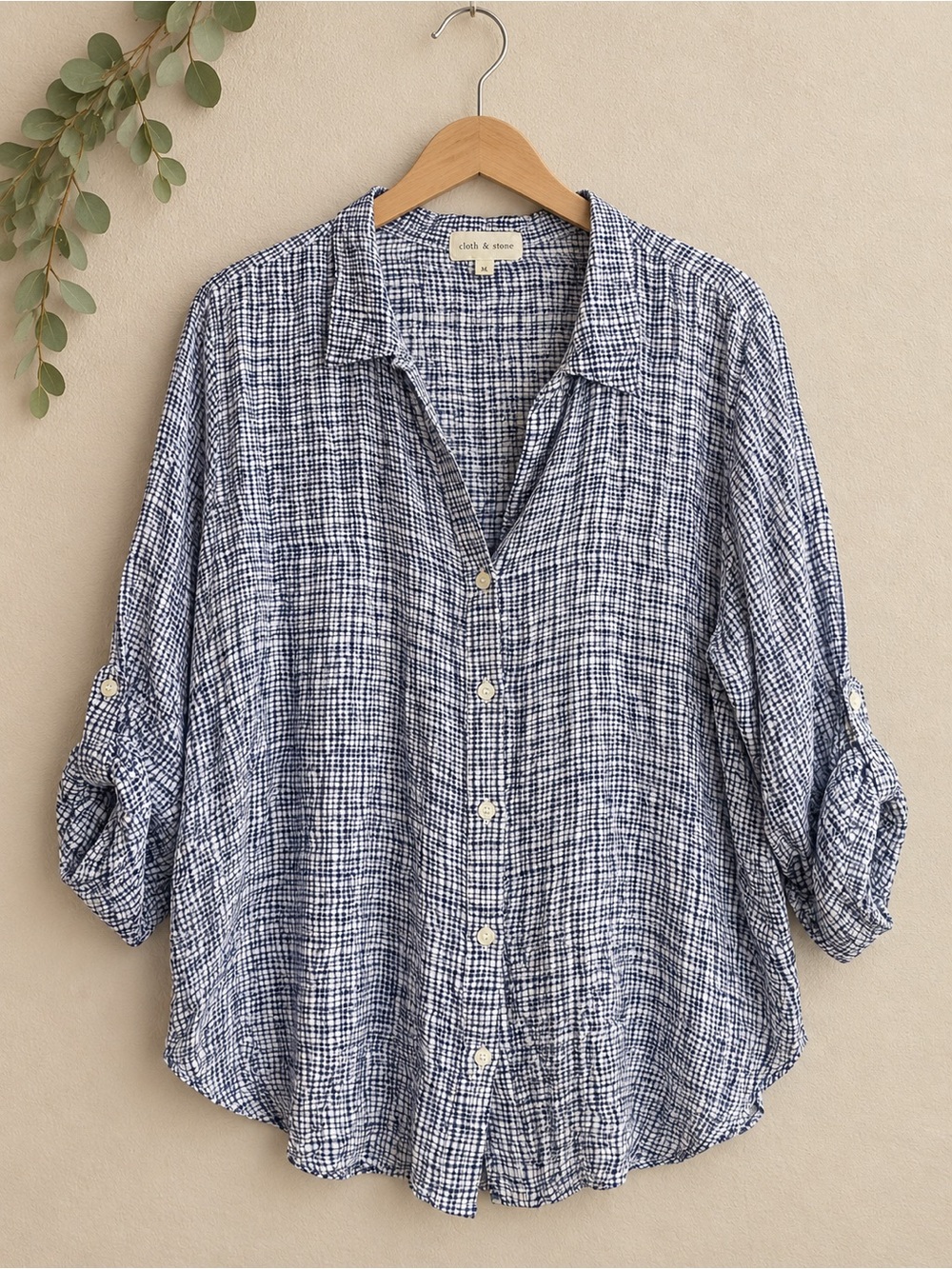 cloth & stone Navy and White Textured Plaid Button-Down Shirt
